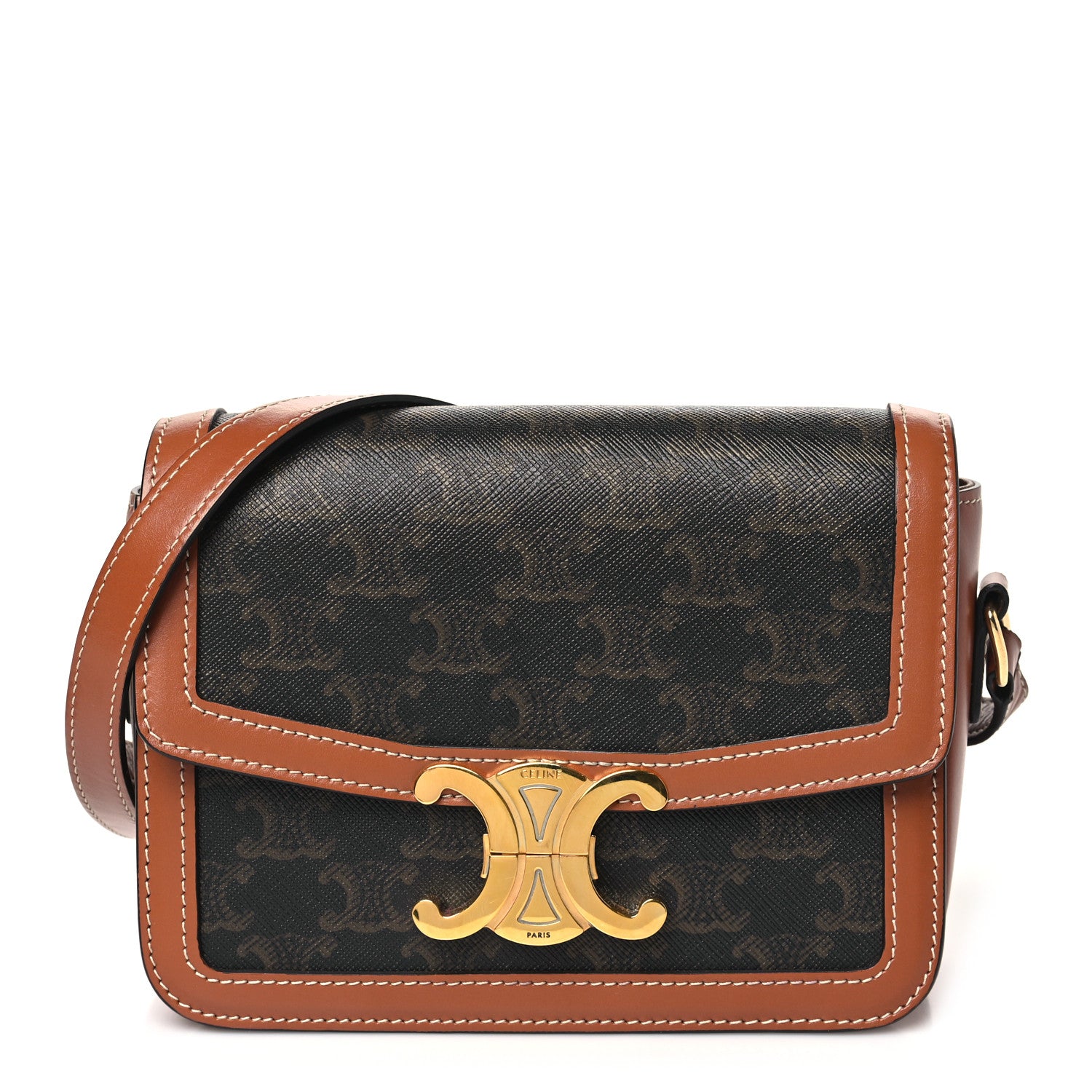 Celine Calfskin Triomphe Canvas Teen Triomphe Bag Tan 1 of 10