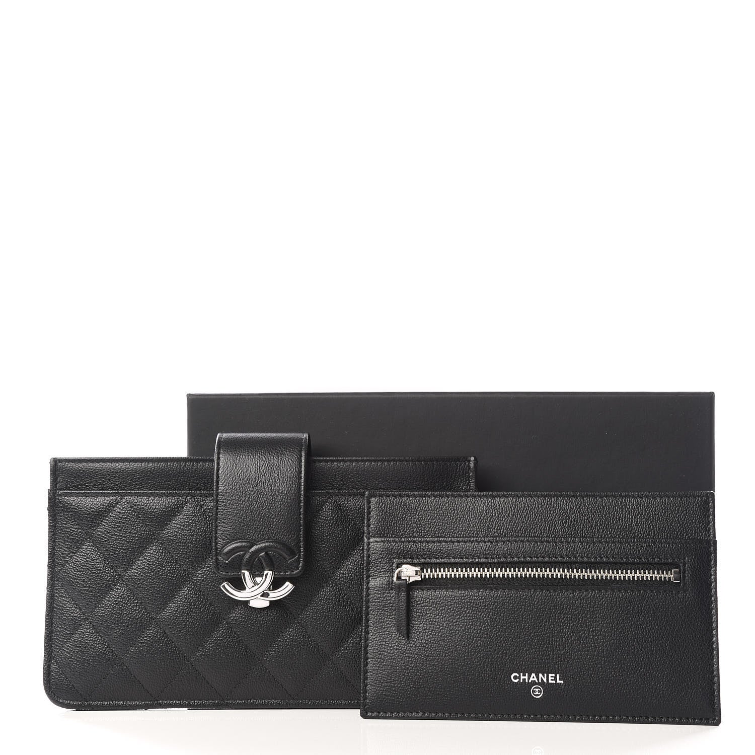 Chanel Caviar Quilted CC Box Strap Pouch Black 11 of 11