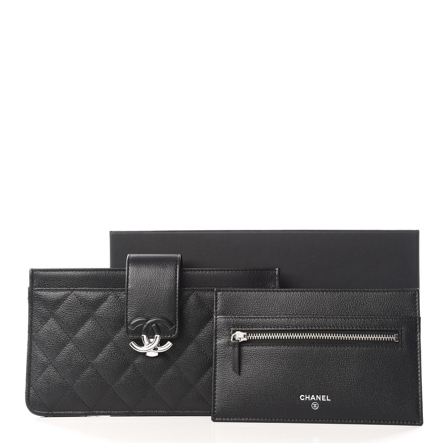 Caviar Quilted CC Box Strap Pouch Black