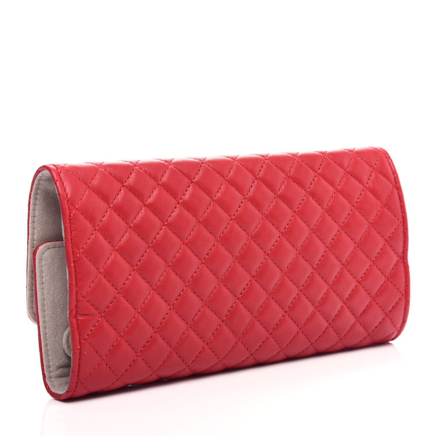 Chanel Lambskin Quilted Camellia Tri Fold Jewelry Case Red 3 of 7