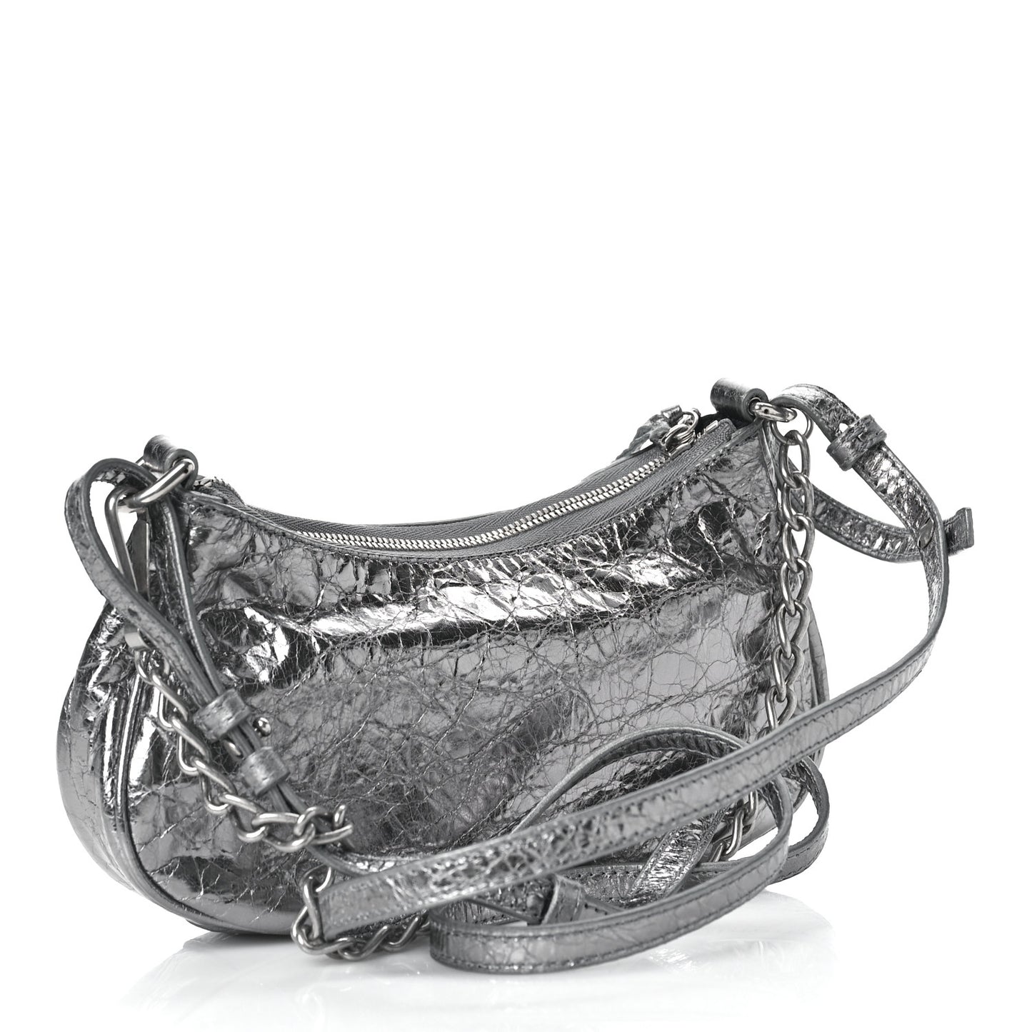 Metallic Agneau Arena Le Cagole Purse With Chain Mini Silver