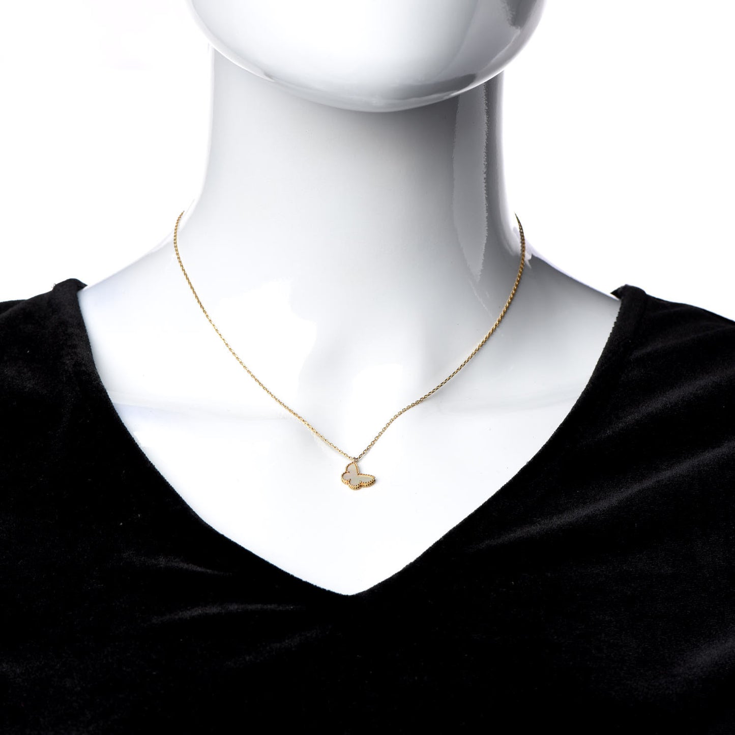 18K Yellow Gold Mother of Pearl Sweet Alhambra Butterfly Pendant Necklace