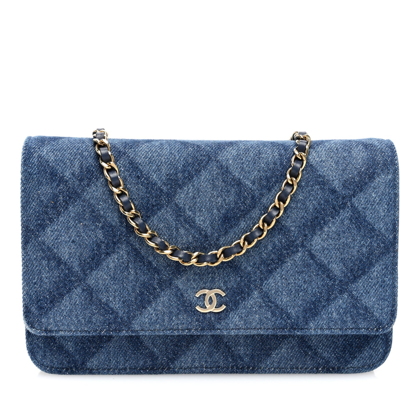 Denim Printed Wallet On Chain WOC Dark Blue