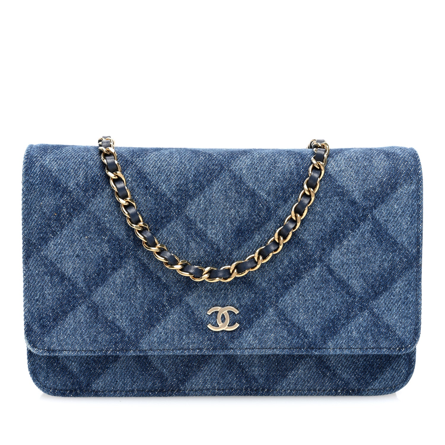 Chanel Denim Printed Wallet On Chain WOC Dark Blue 1 of 11