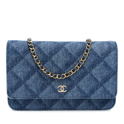 Chanel Denim Printed Wallet On Chain WOC Dark Blue 1 of 11