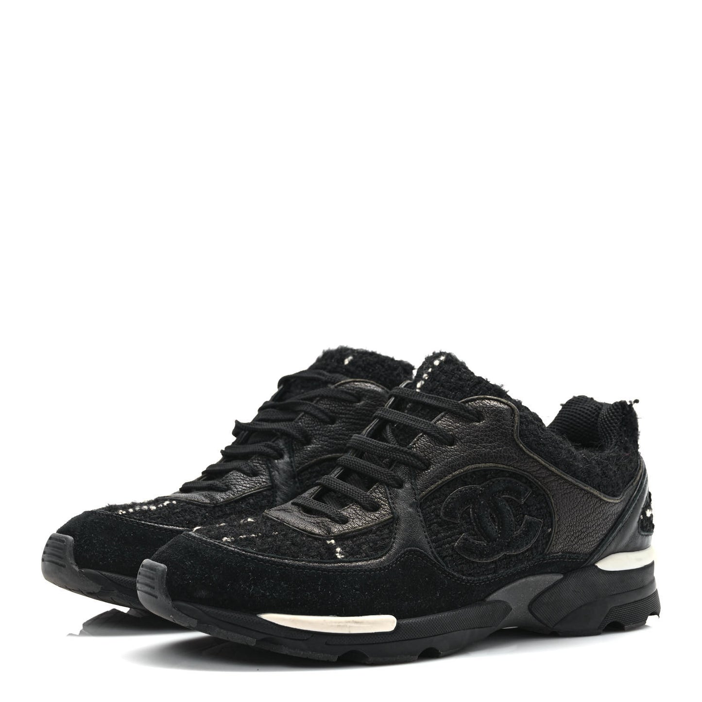 Tweed Suede Goatskin CC Sneakers 37.5 Black White