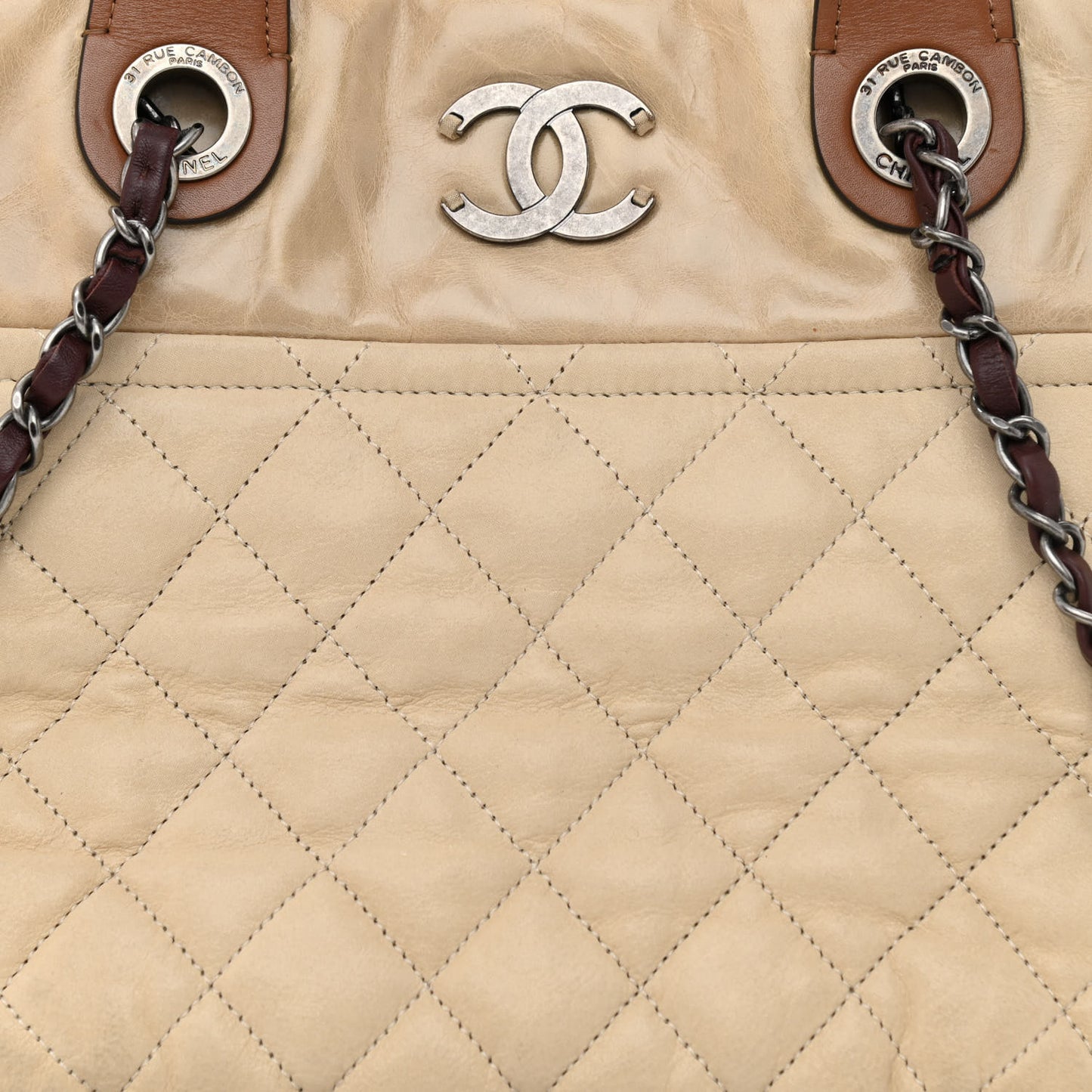 Iridescent Calfskin Small In the Mix Tote Beige Brown