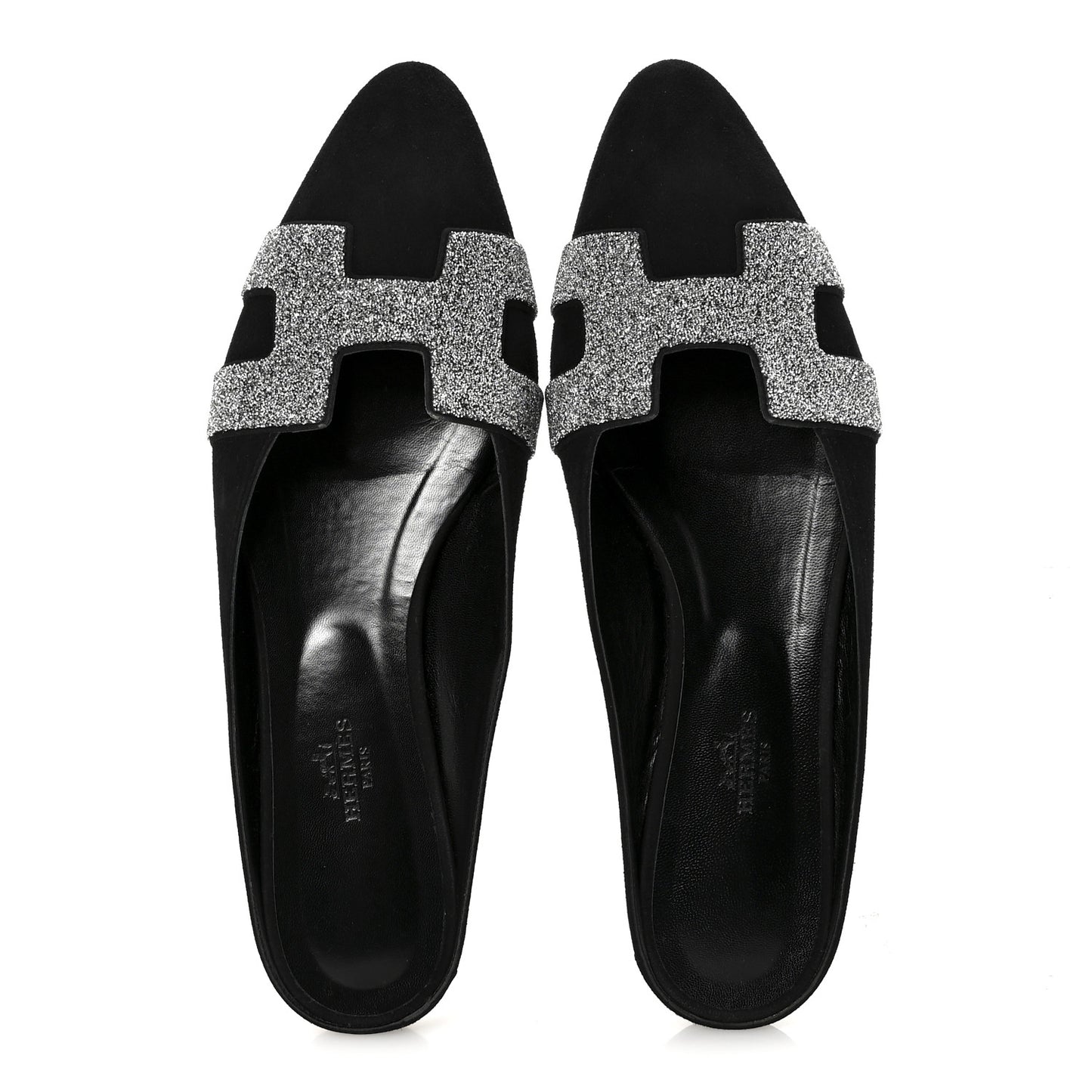 Suede Goatskin Crystal Roxane Mules 40 Gris Argente Black