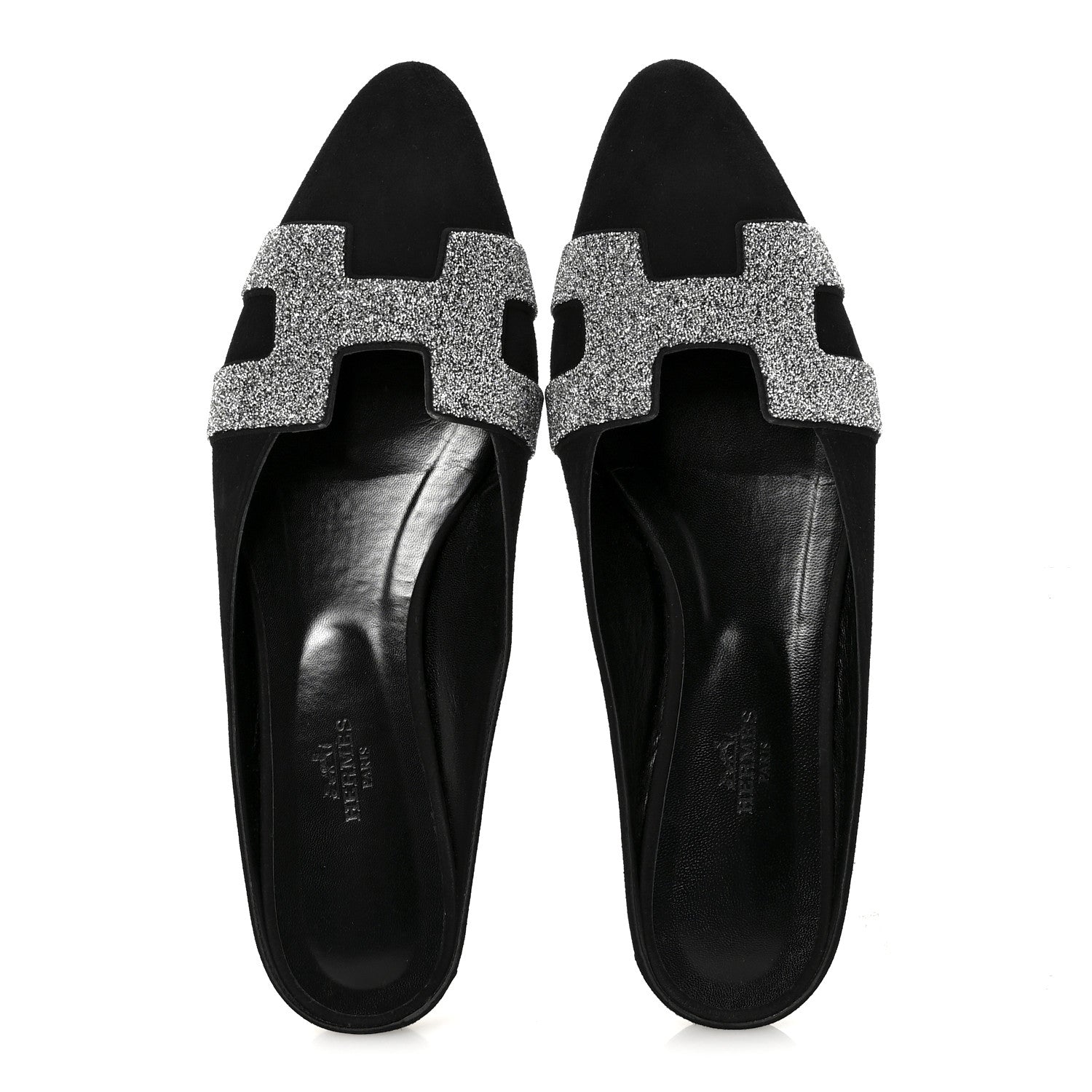 Hermes Suede Goatskin Crystal Roxane Mules 40 Gris Argente Black 2 of 9