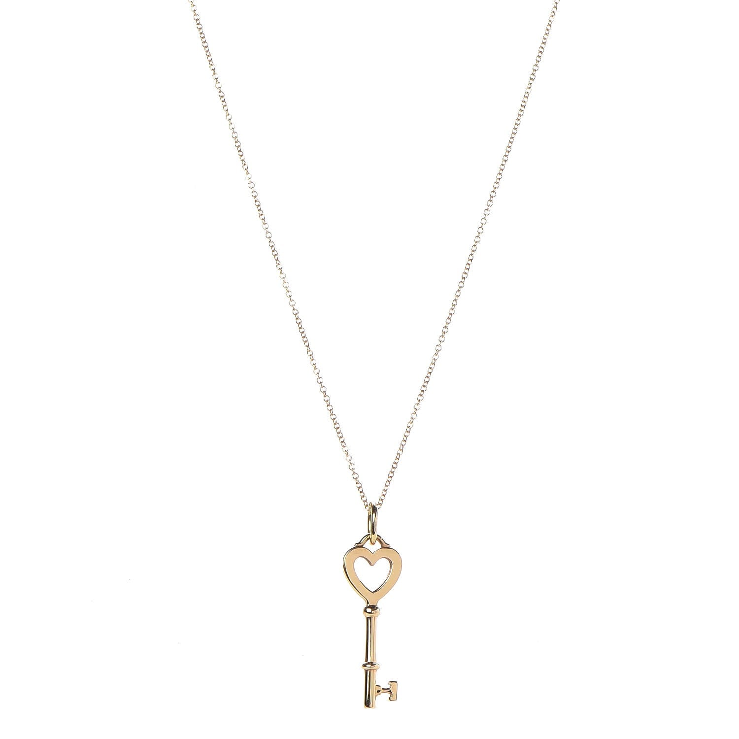 Tiffany 18K Yellow Gold Mini Heart Key Pendant Necklace 1 of 8