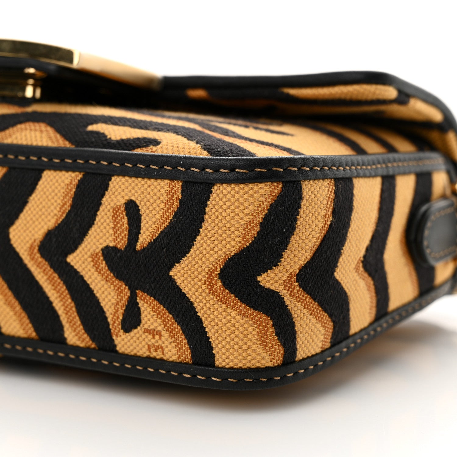 Fendi Canvas Chinese New Year Tiger Embroidered Mini Baguette Black Dark Yellow 10 of 11