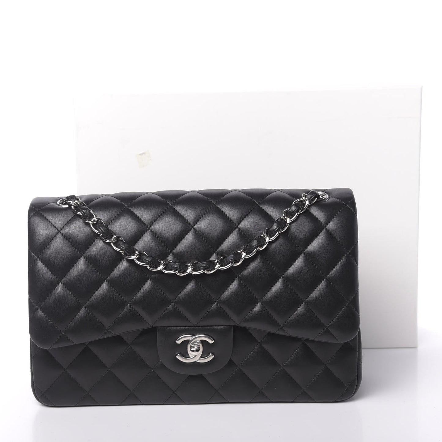 Lambskin Quilted Jumbo Double Flap Black