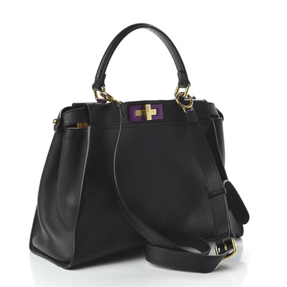 Fendi ENDI Vitello Seta Shiny Nappa Medium Peekaboo Iconic Satchel Dark Brown Purple 3 of 9