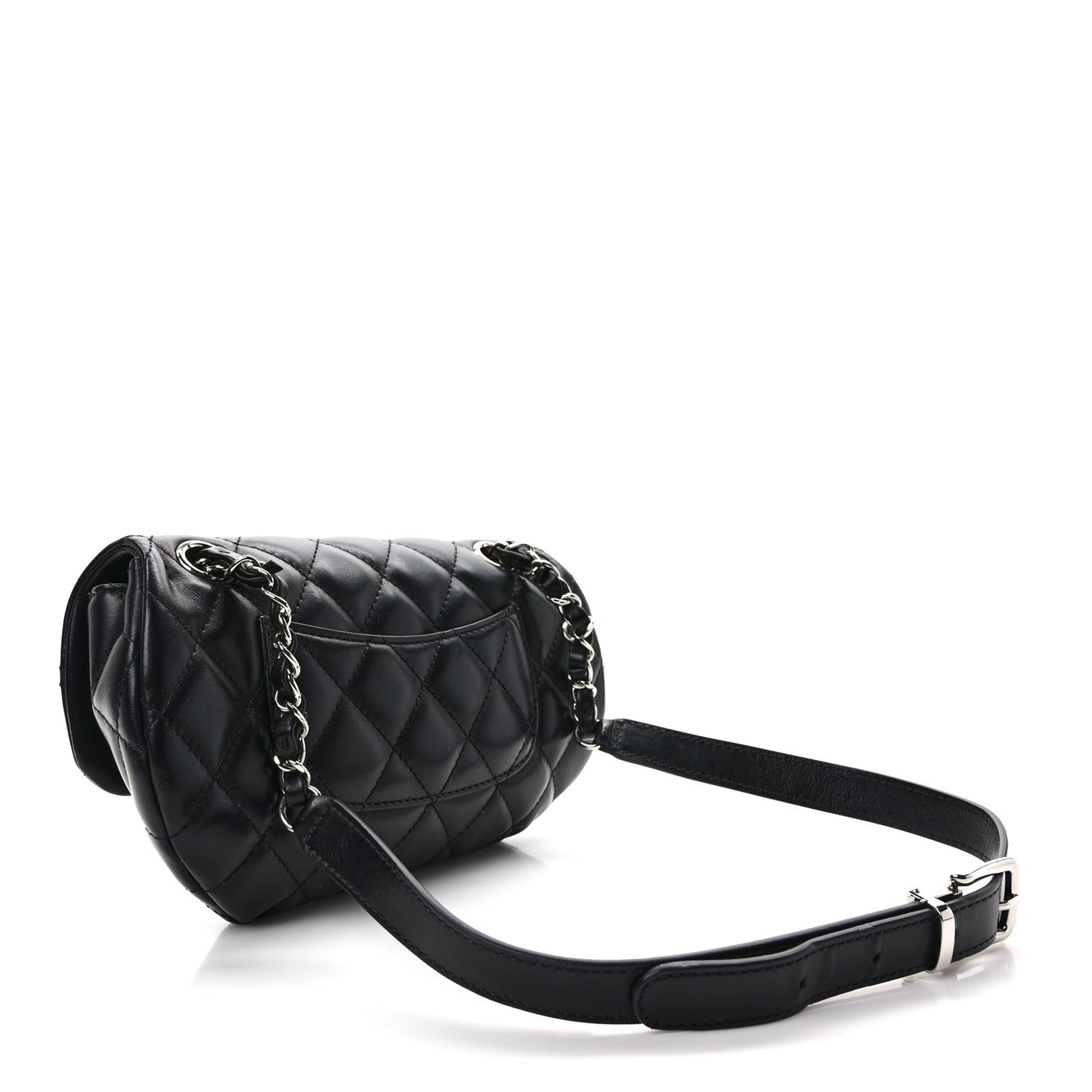 Calfskin Quilted CC Uniform Flap Belt Bag Black