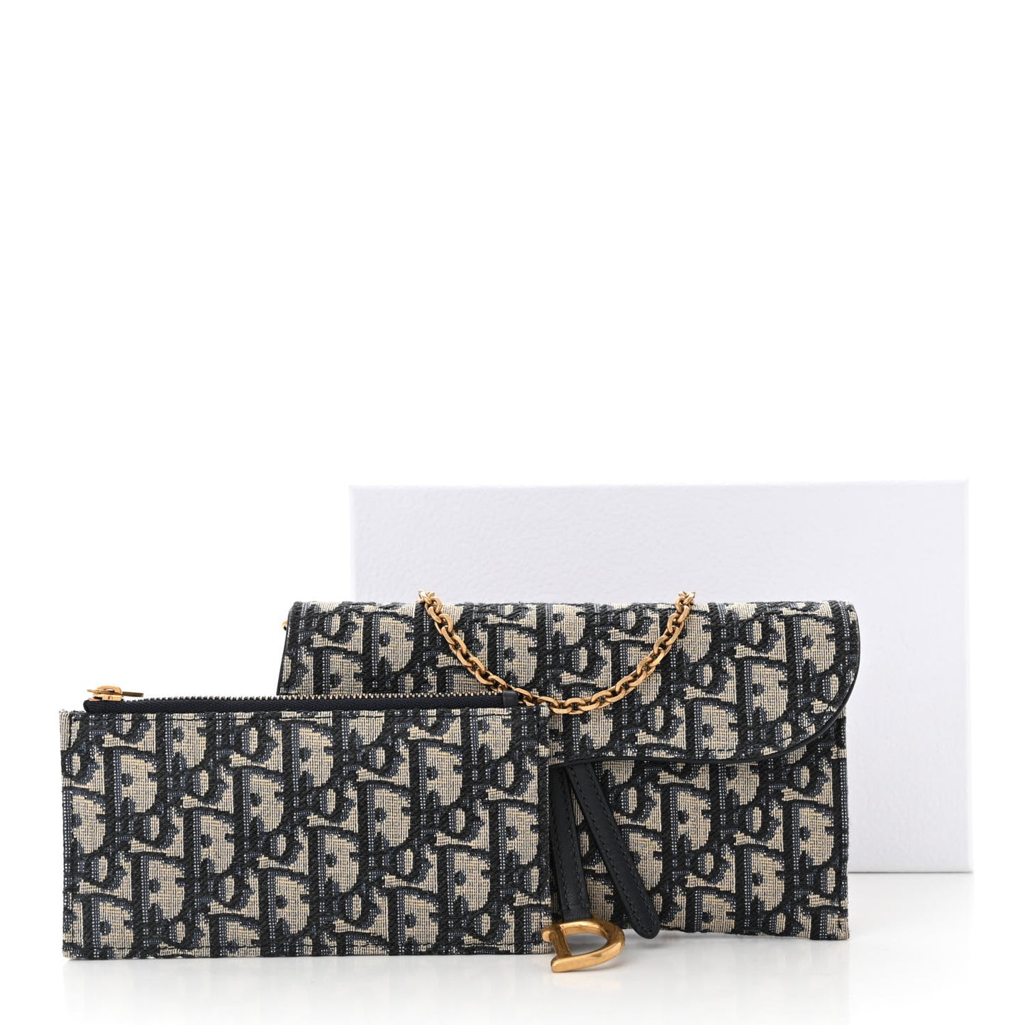 Oblique Saddle Chain Long Wallet Blue