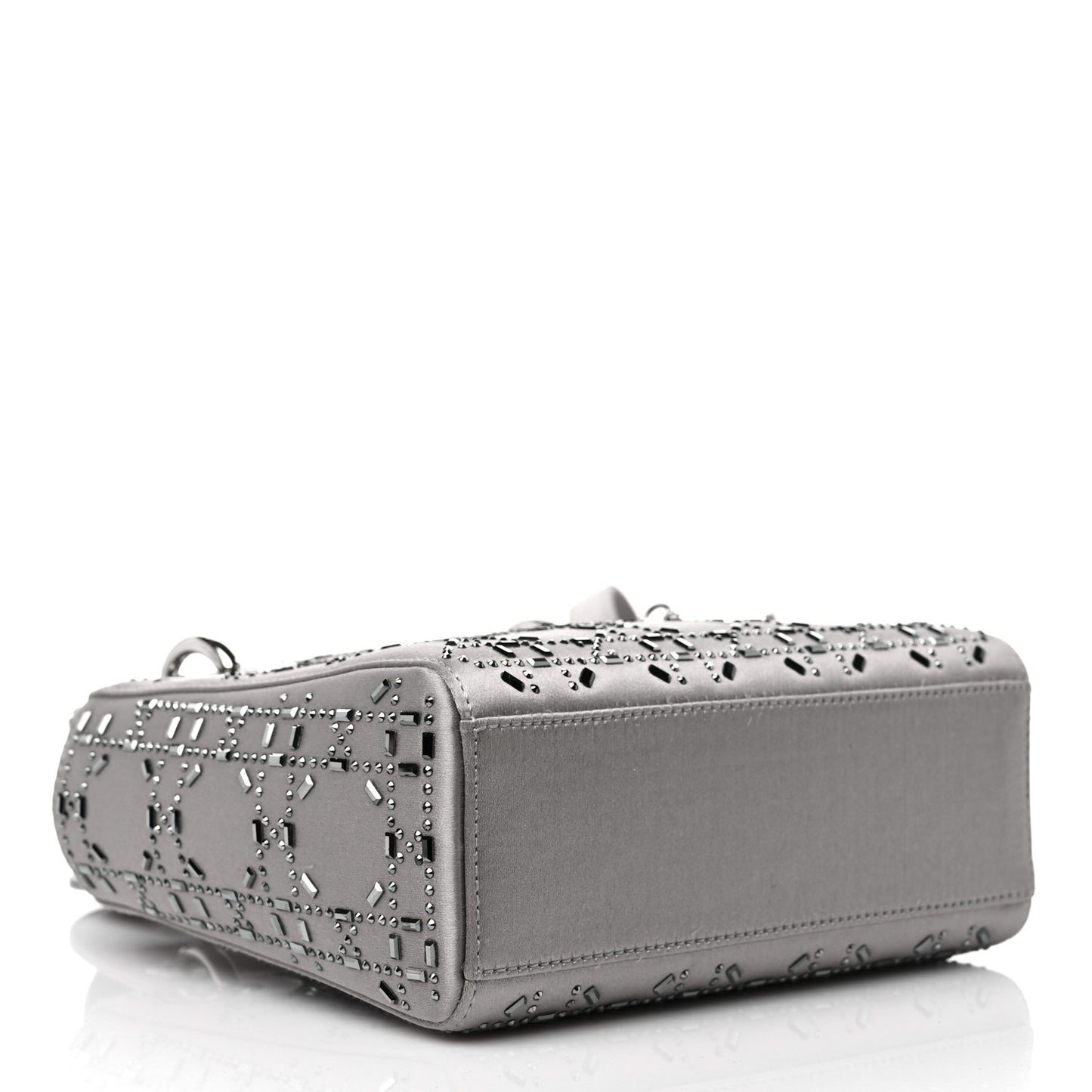 Satin Crystal Cannage Mini Lady Dior Gray