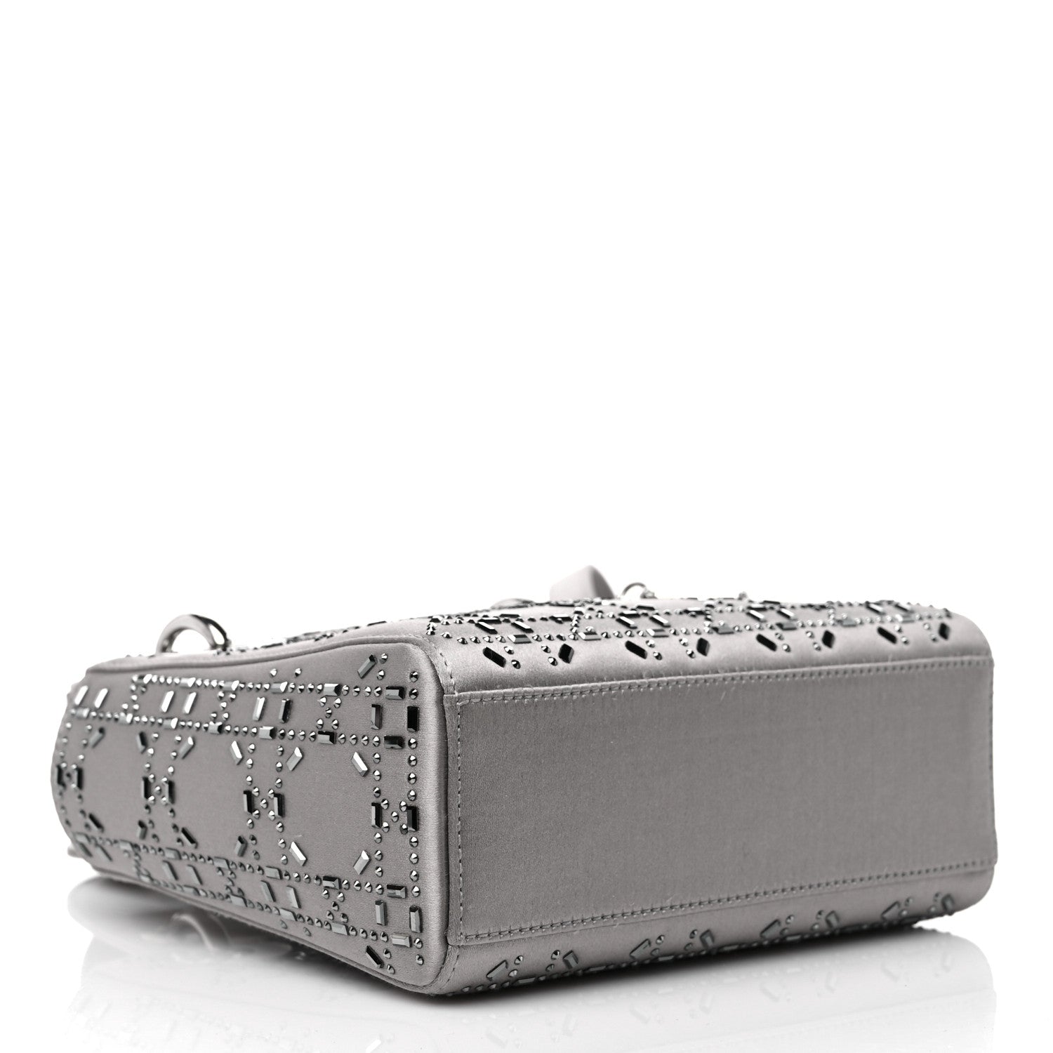 Christian Dior Satin Crystal Cannage Mini Lady Dior Gray 4 of 13