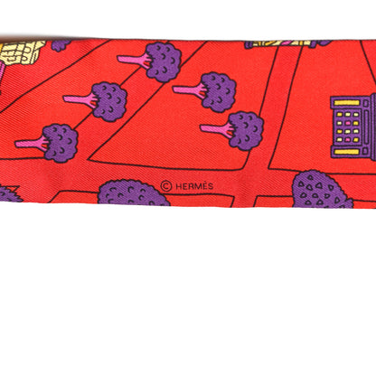 Hermes Silk Les Nouveaux Amoureux de Paris Twilly Rouge Violet Creme 3 of 4