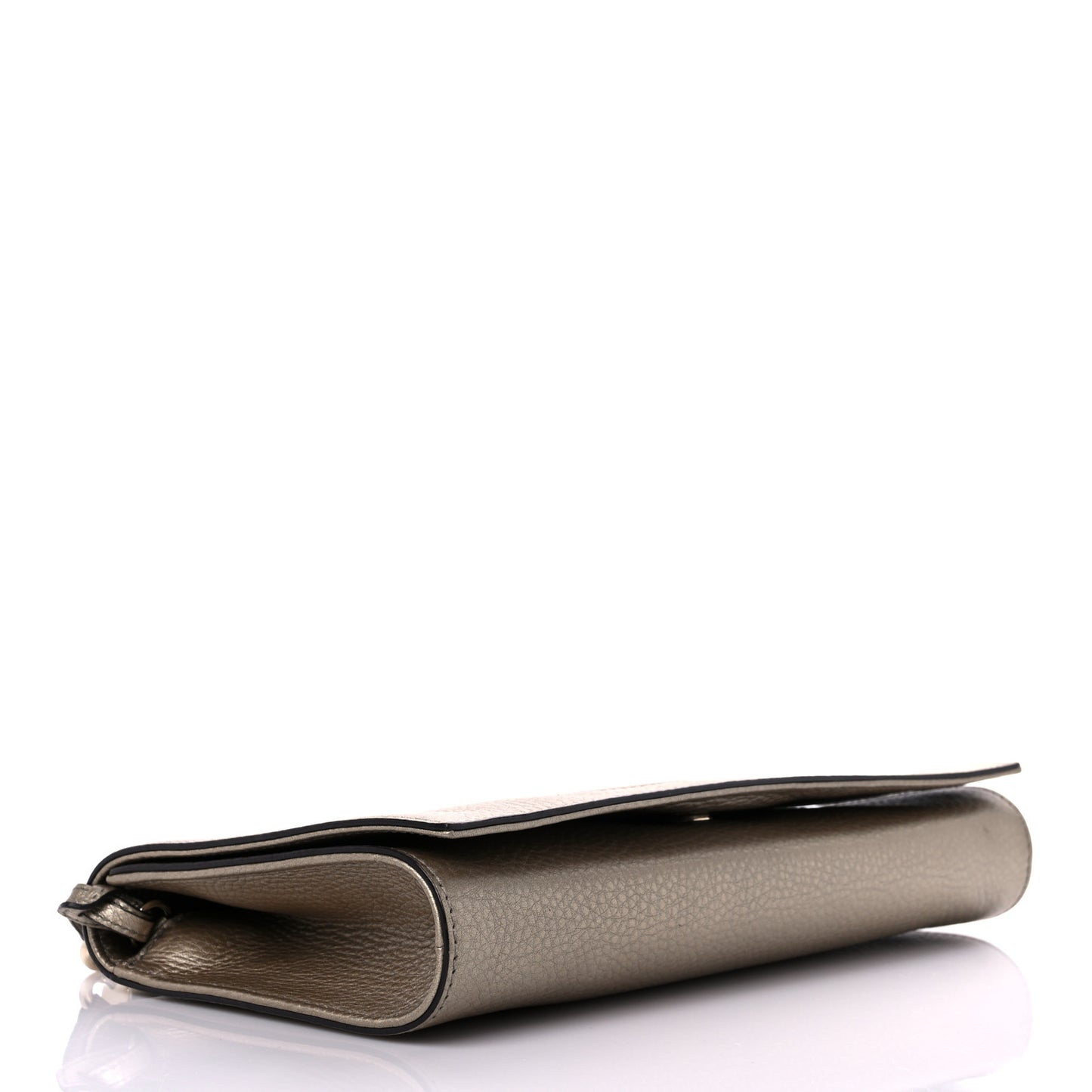 Metallic Pebbled Calfskin Medium Soho Clutch Golden Beige