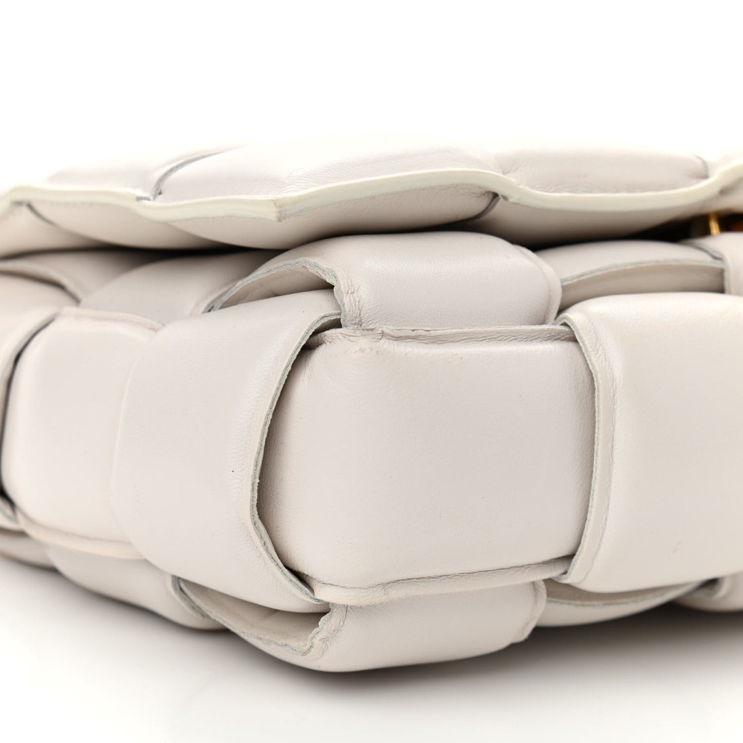 Lambskin Maxi Intreccio Padded Chain Cassette Crossbody Bag White