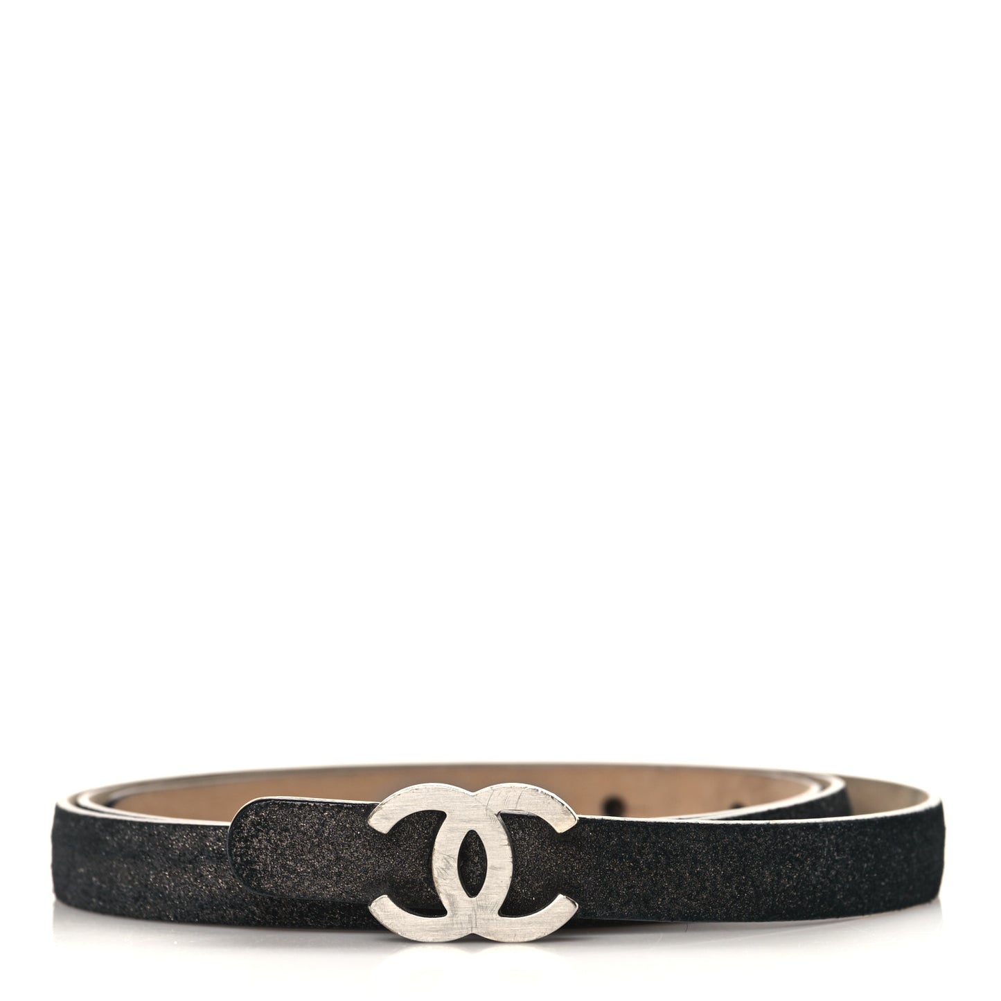Glitter Calfskin CC Logo Skinny Belt 85 34 Black