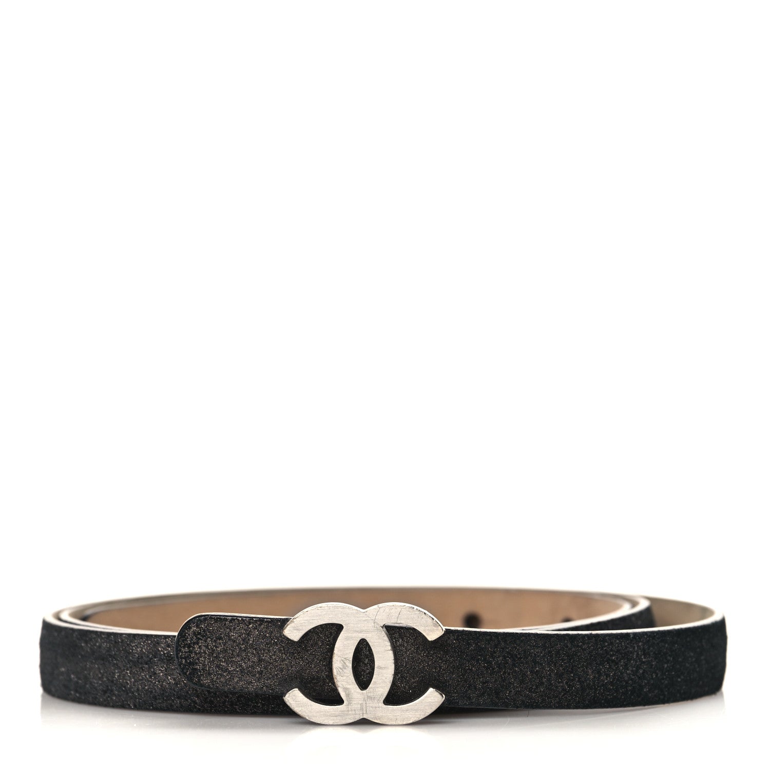 Chanel Glitter Calfskin CC Logo Skinny Belt 85 34 Black 1 of 8