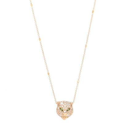 Gucci 18K Yellow Gold Diamond Tsavorite Le Marche des Merveilles Feline Head Pendant Necklace 1 of 5