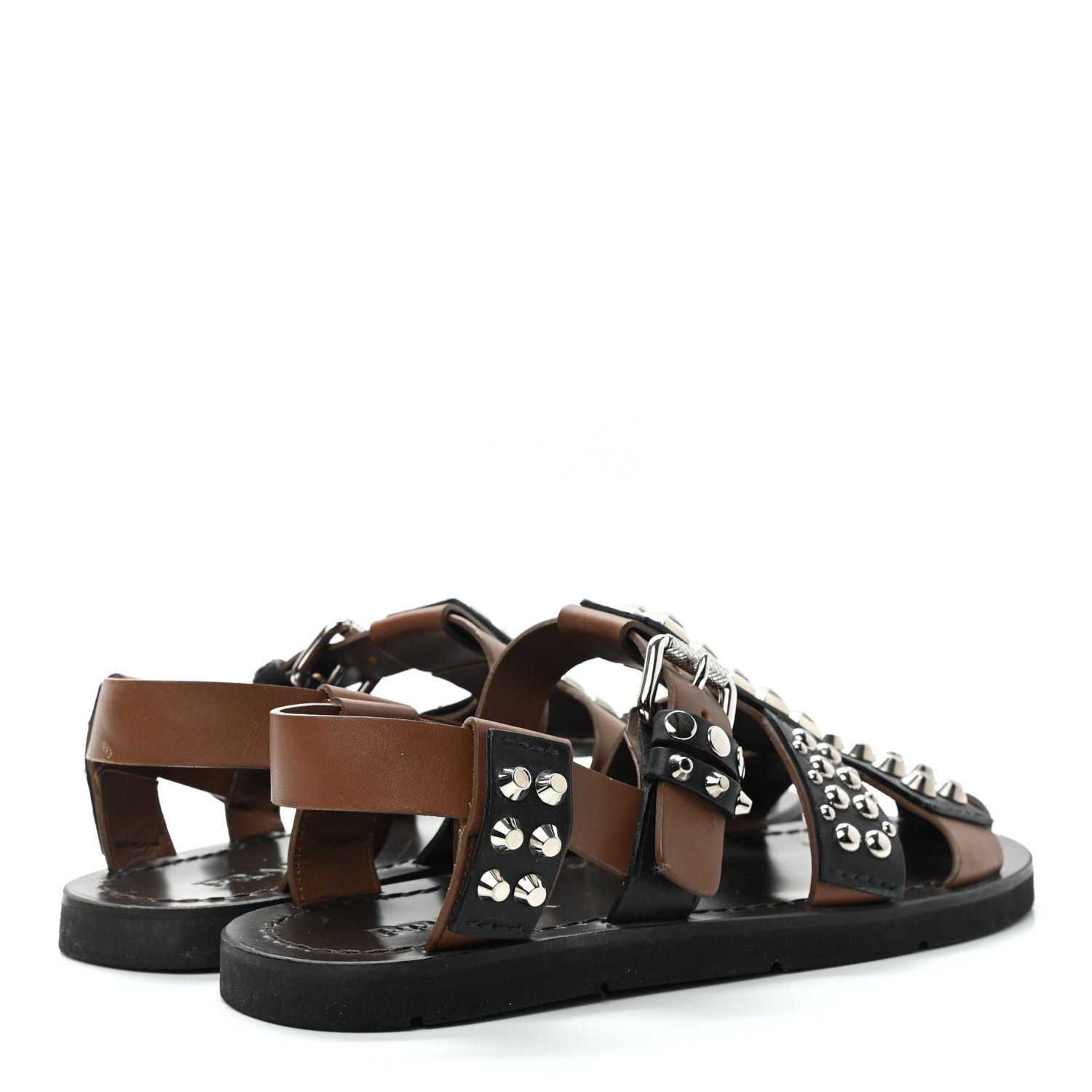 Prada Calfskin Studded Mens Nova Sandals 8 Brown 4 of 10