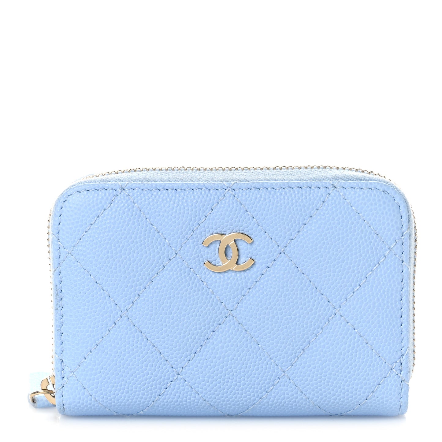 Caviar Quilted Zip Coin Purse Light Blue