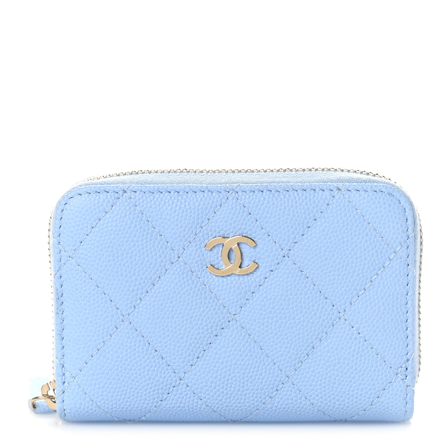 Chanel Caviar Quilted Zip Coin Purse Light Blue 1 of 9