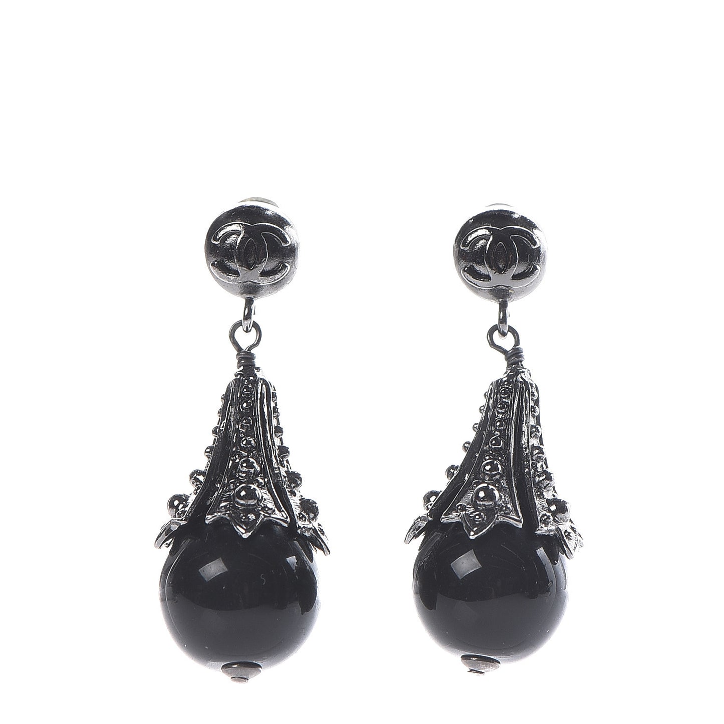 Ruthenium CC Bead Drop Earrings Black