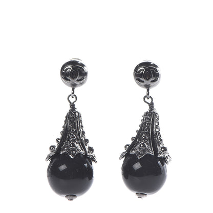 Chanel Ruthenium CC Bead Drop Earrings Black 1 of 5