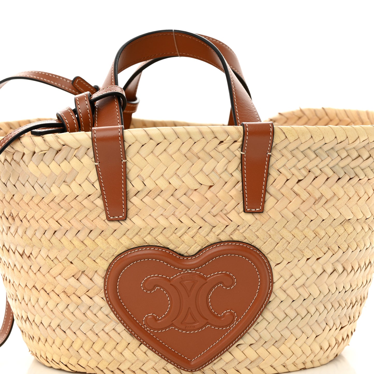 Raffia Calfskin Heart Triomphe Teen Panier Tan