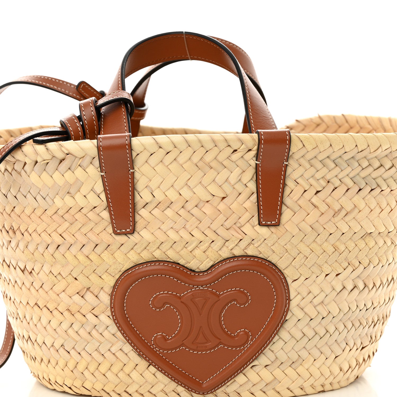 Celine Raffia Calfskin Heart Triomphe Teen Panier Tan 7 of 9