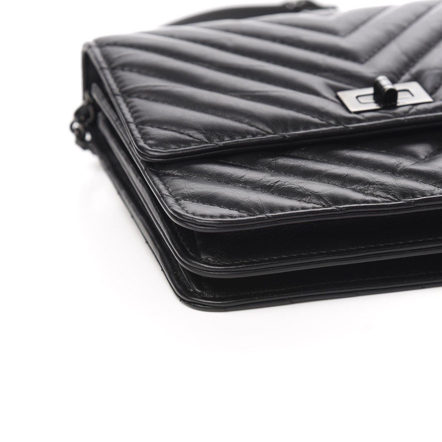 Aged Calfskin Chevron Quilted Reissue 2.55 Square Wallet On Chain WOC So Black