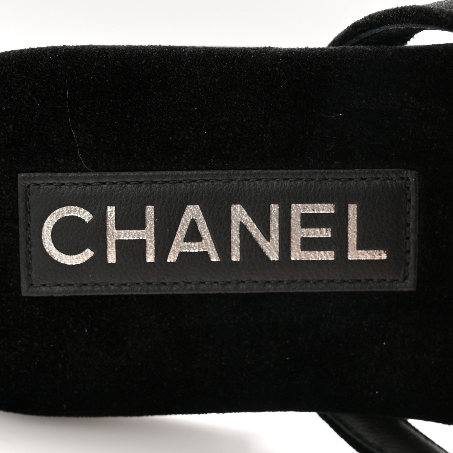 Chanel Velvet Crystal CC Thong Sandals 36.5 Black 6 of 9