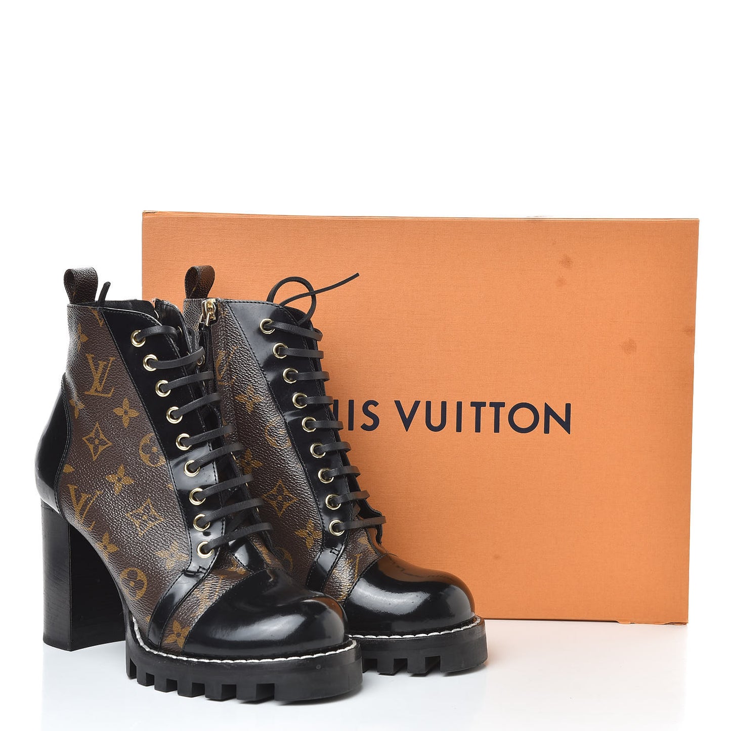 Patent Calfskin Monogram Star Trail Ankle Boots 38 Black