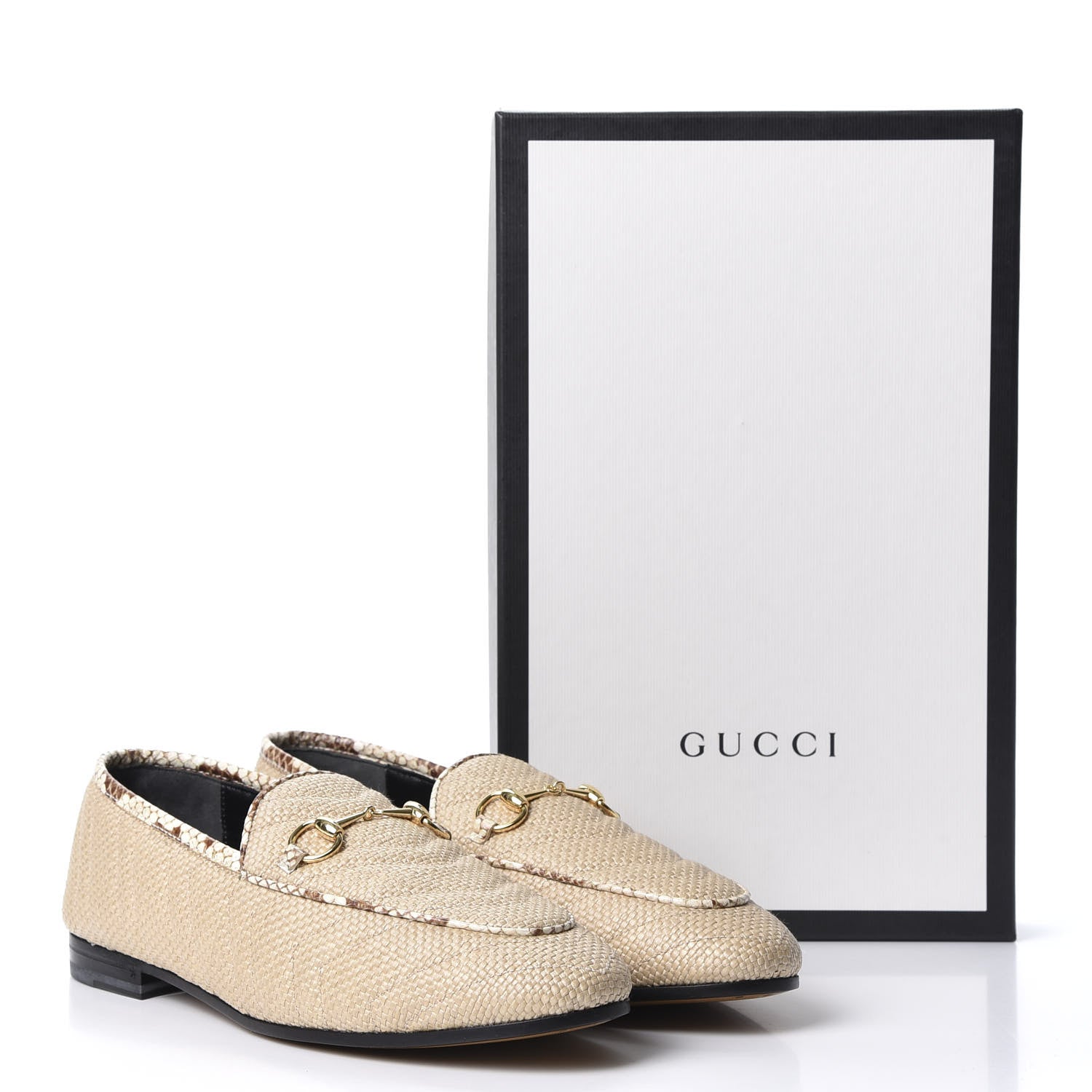 Gucci Raffia Elaphe Matelasse Horsebit Womens Jordaan Loafers 39 Natural Cream Brown 10 of 10