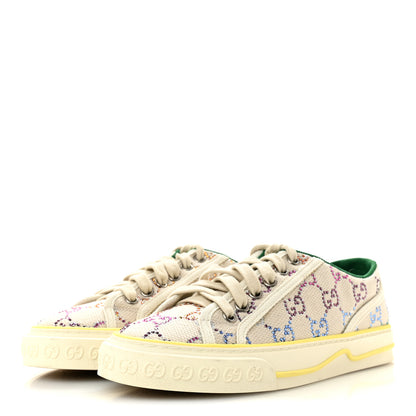 Gucci Canvas Lame Crystal GG Monogram Womens 1977 Tennis Sneakers 36 Gardenia Silver Mystic White 4 of 12