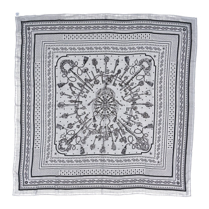 Hermes Cashmere Silk Les Cles Bandana Shawl 140 Gris Chine Black 1 of 3