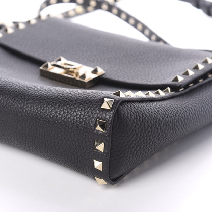 Valentino Garavani Pebbled Calfskin Rockstud Flip Lock Flap Messenger Black 8 of 8