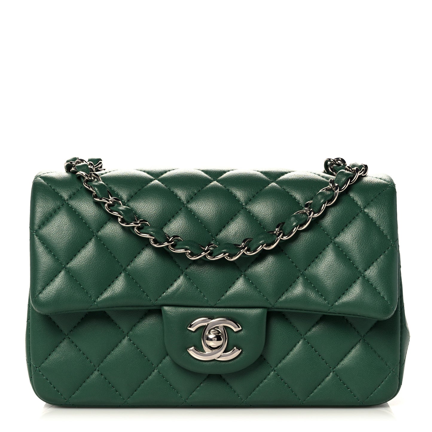 Lambskin Quilted Mini Rectangular Flap Green