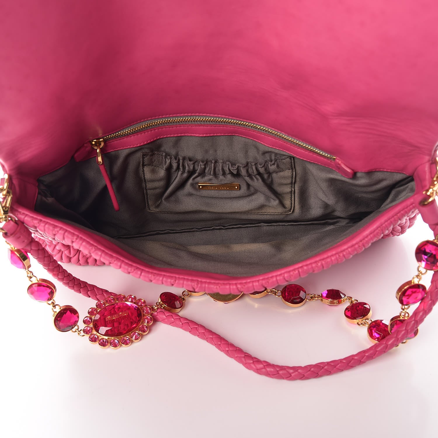 Miu Miu Nappa Matelasse Crystal Flap Clutch Fuxia 6 of 9