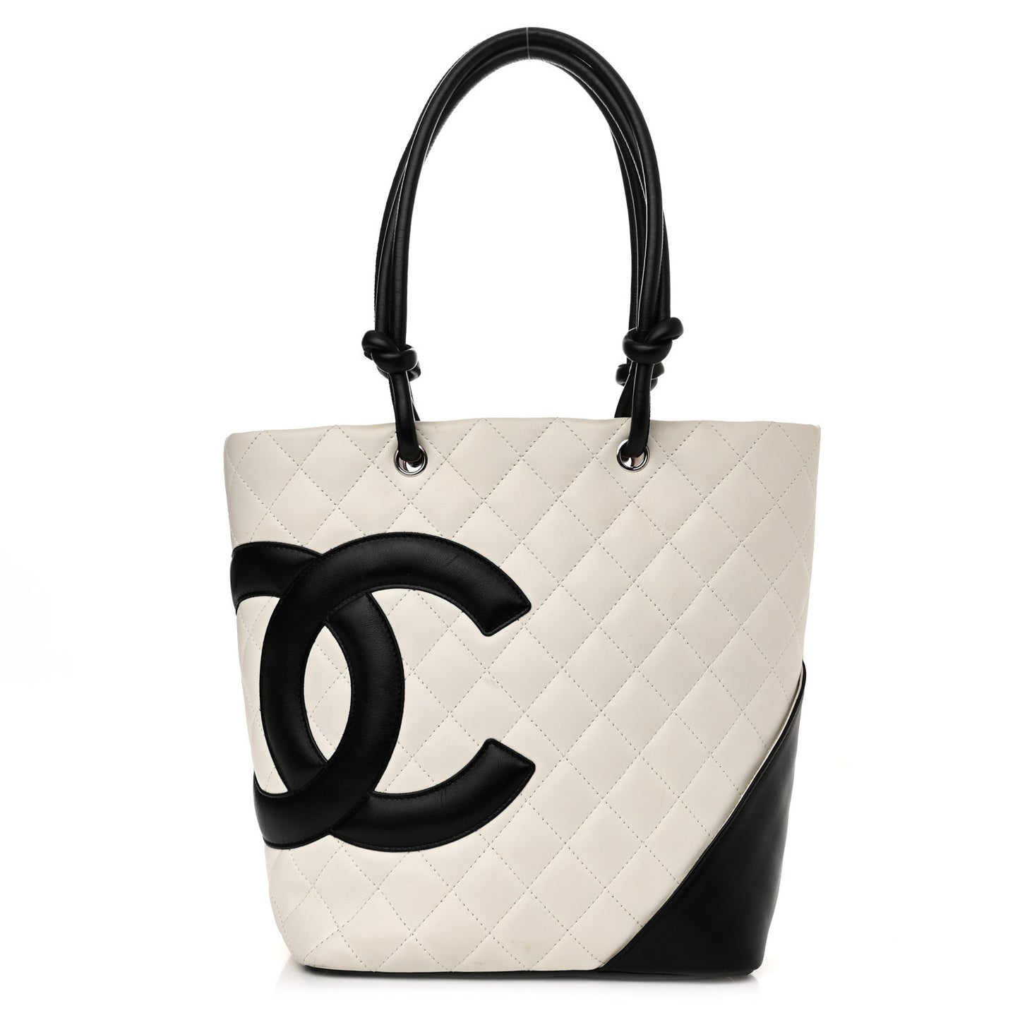 Calfskin Quilted Medium Cambon Tote White Black