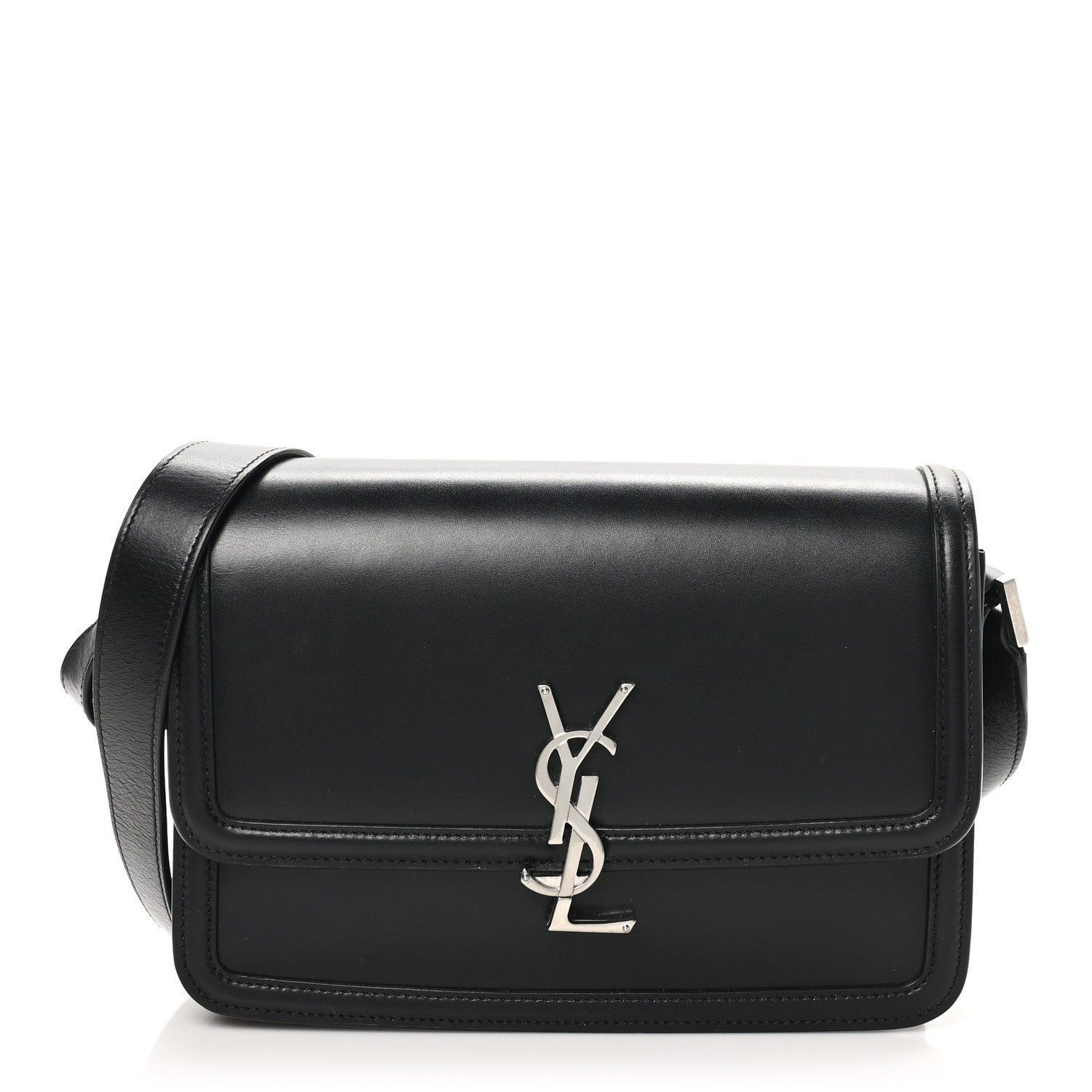 Saint Laurent Box Calfskin Monogram Medium Solferino Satchel Black 1 of 10