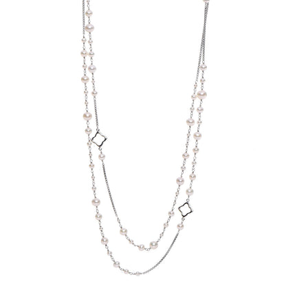 David Yurman Sterling Silver Pearl 7.5mm Quatrefoil Long Chain Necklace 1 of 6