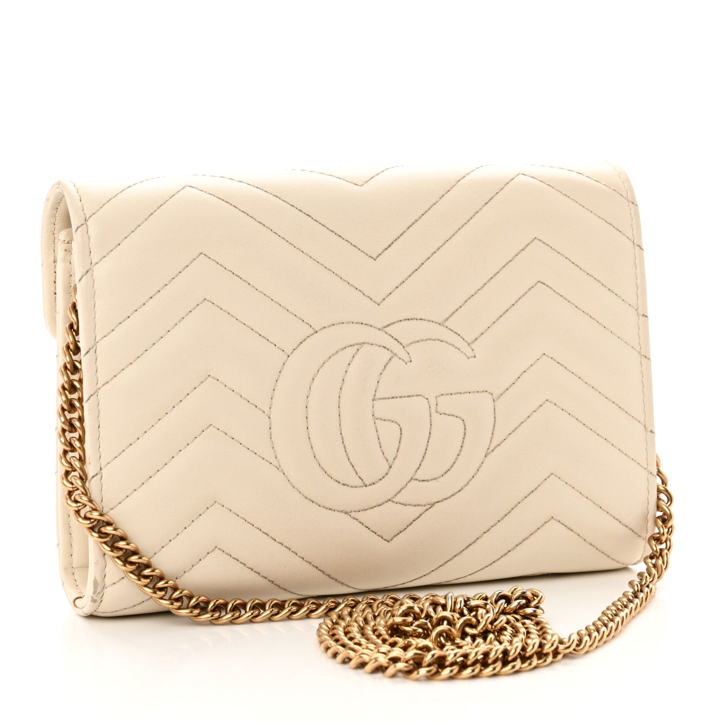 Calfskin Matelasse GG Marmont Chain Wallet Mystic White