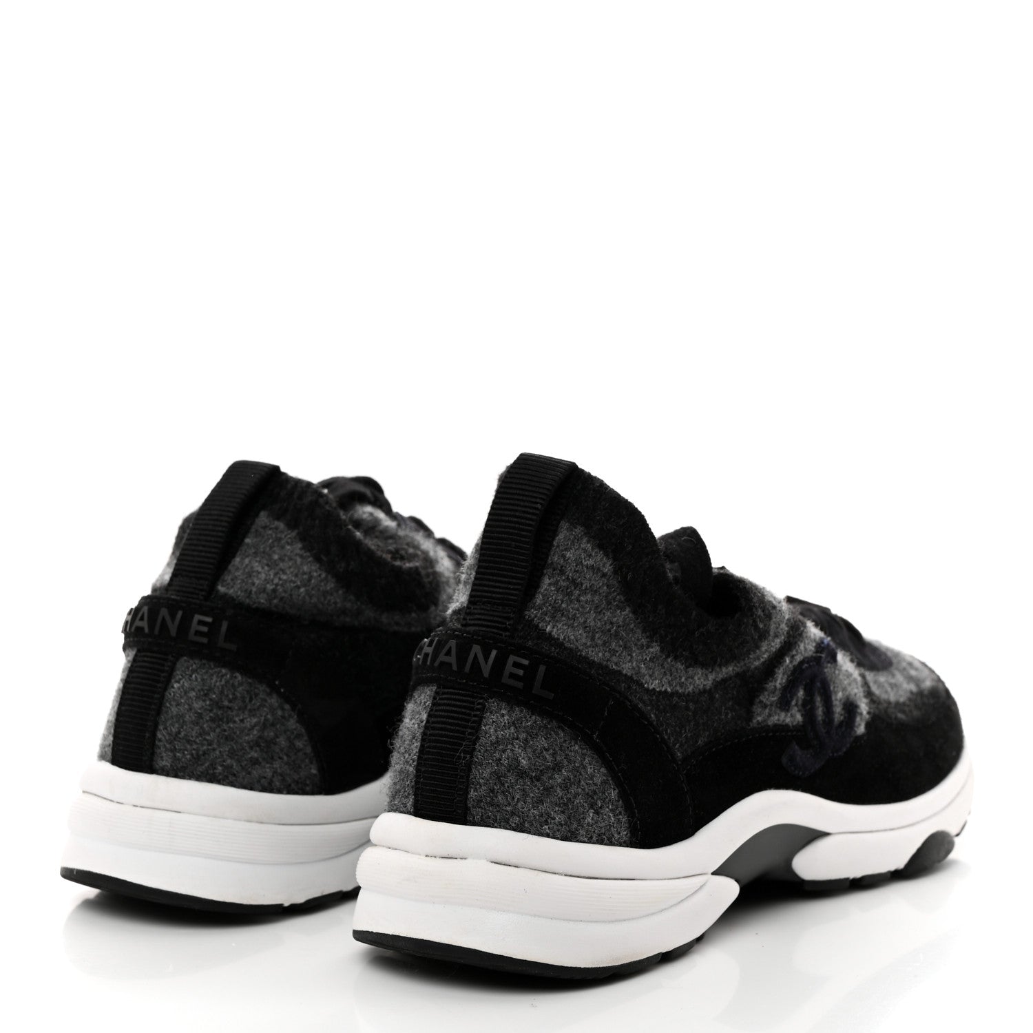 Chanel Fabric Suede Calfskin Womens CC Sneakers 37 Black Grey 4 of 8
