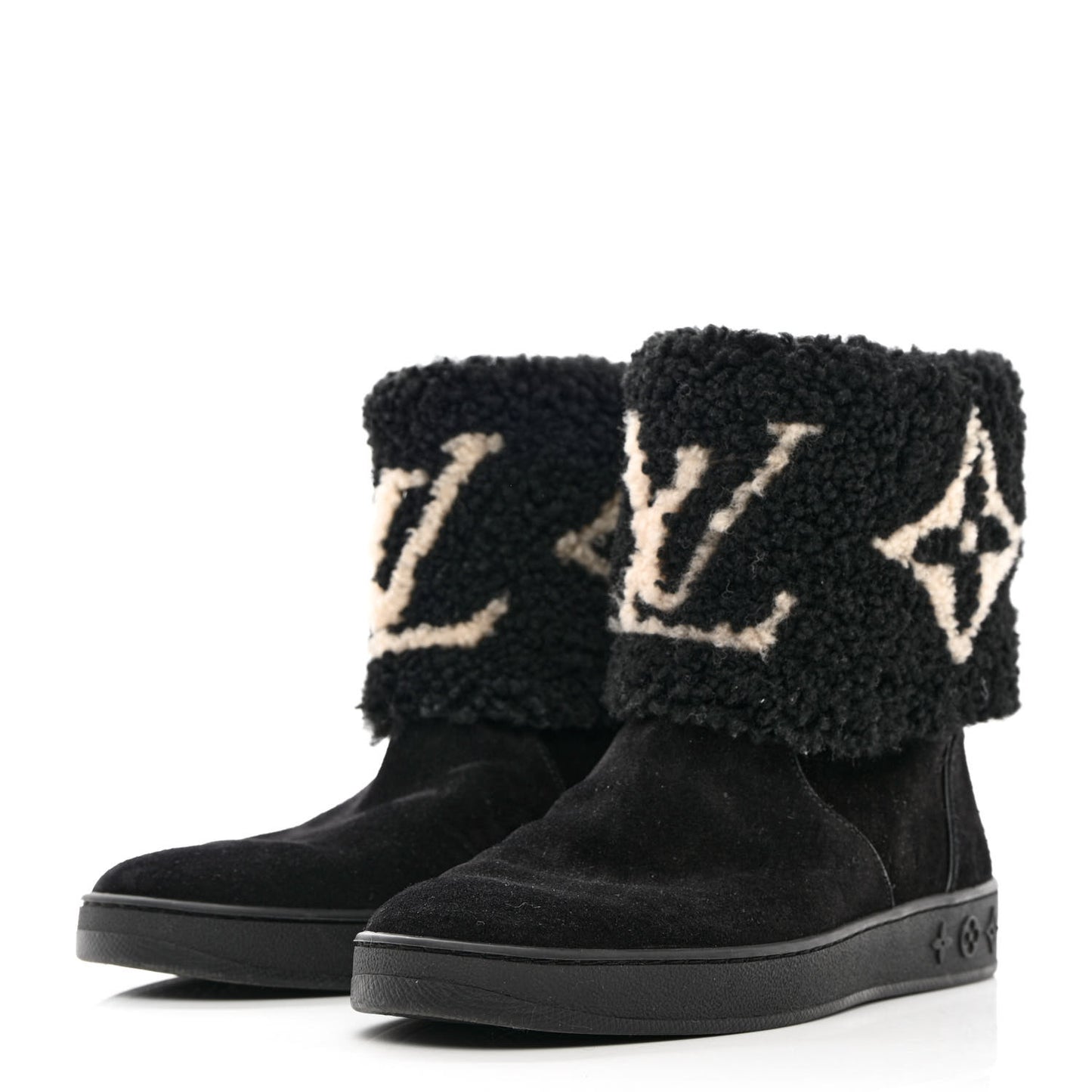 Suede Calfskin Shearling Snowdrop Flat Ankle Boot 37 Black