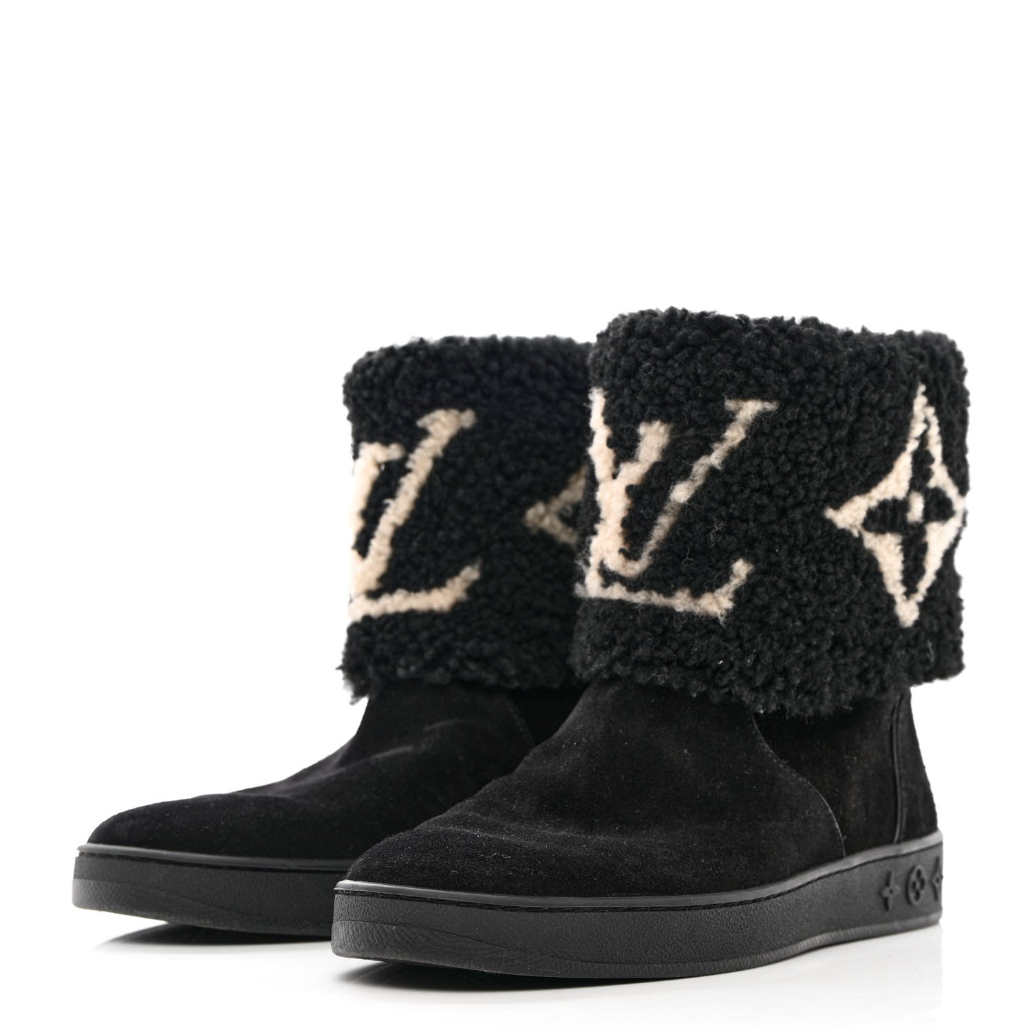 Louis Vuitton Suede Calfskin Shearling Snowdrop Flat Ankle Boot 37 Black 3 of 14